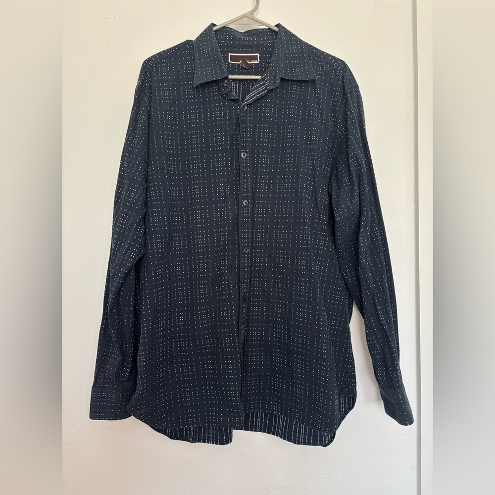 MICHAEL KORS NAVY DOT PRINTED LONG SLEEVE MENS BUTTON DOWN SHIRT SZ XL
